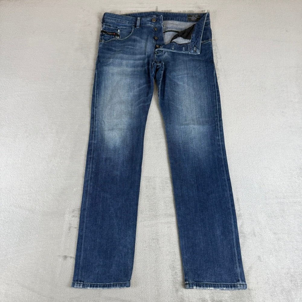 Diesel D-Bazer Tapered Jeans Mens 32x32 Blue Distressed Stretch Button Fly 009JE